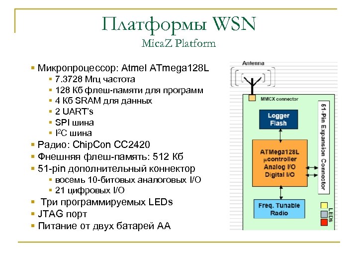 Платформы WSN Mica. Z Platform § Микропроцессор: Atmel ATmega 128 L § 7. 3728