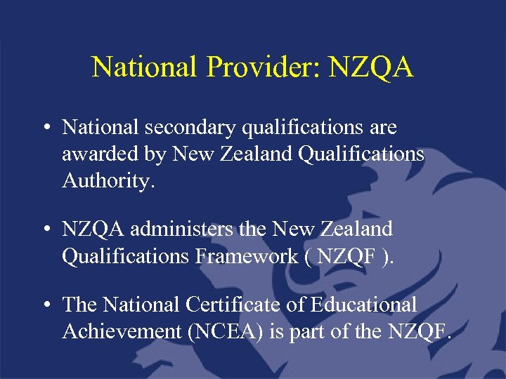 National Provider: NZQA • National secondary qualifications are awarded by New Zealand Qualifications Authority.