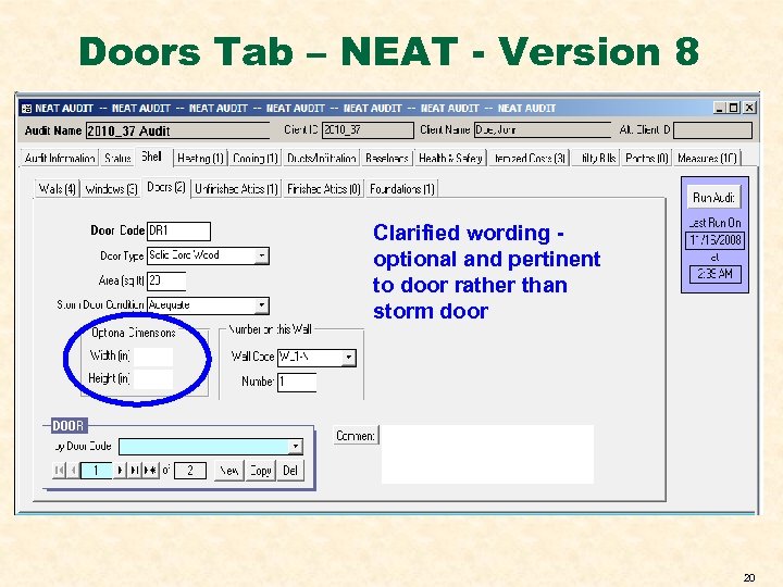 Doors Tab – NEAT - Version 8 Clarified wording optional and pertinent to door