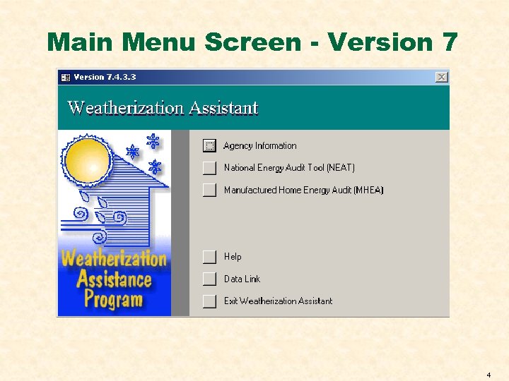 Main Menu Screen - Version 7 4 