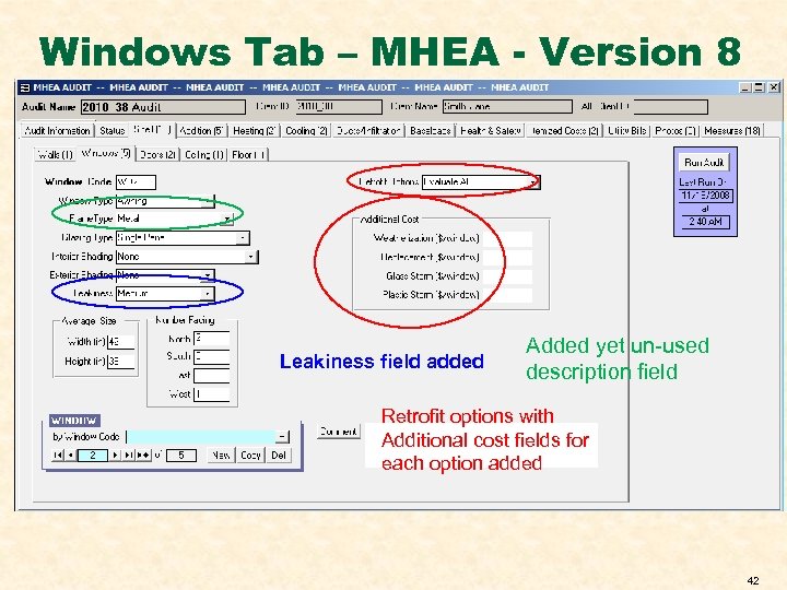 Windows Tab – MHEA - Version 8 Leakiness field added Added yet un-used description