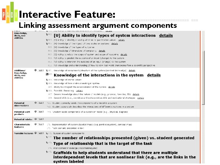 Interactive Feature: Linking assessment argument components 