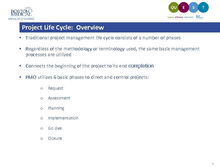 Project Life Cycle: Overview • Traditional project management life cycle consists of a number