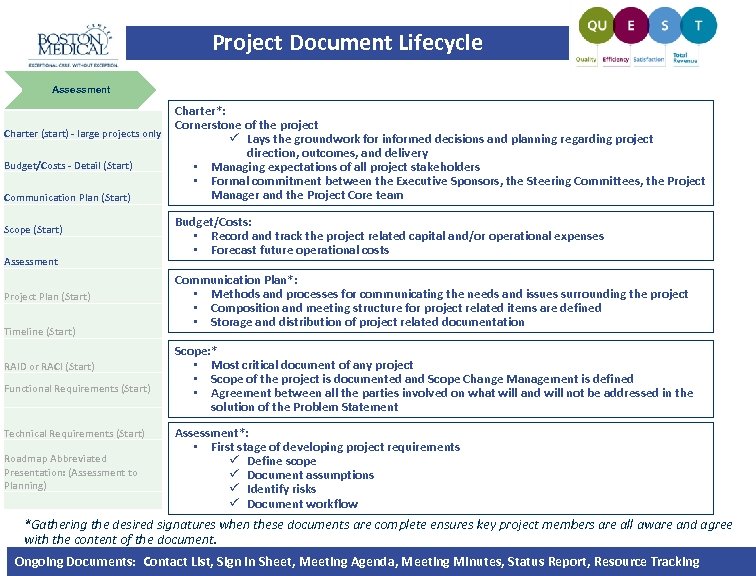 Project Document Lifecycle Assessment Charter (start) - large projects only Budget/Costs - Detail (Start)