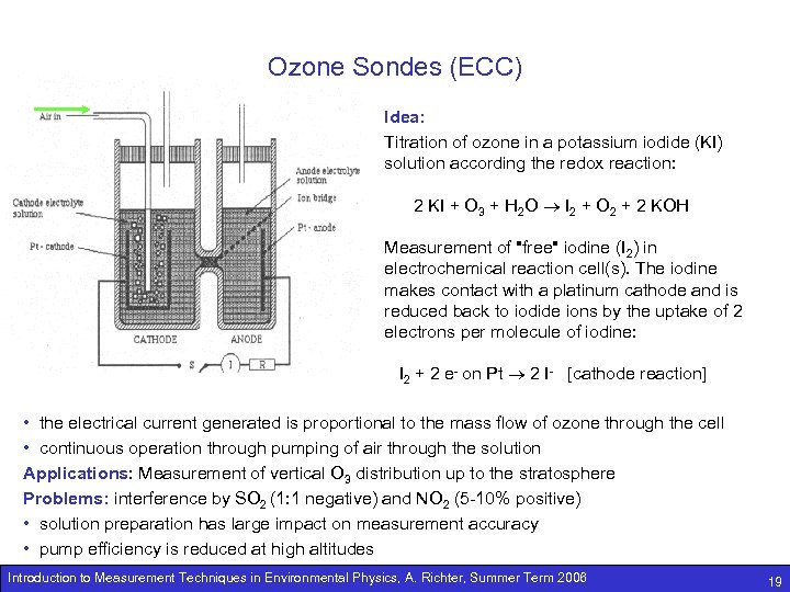 Ozone Sondes (ECC) Idea: Titration of ozone in a potassium iodide (KI) solution according