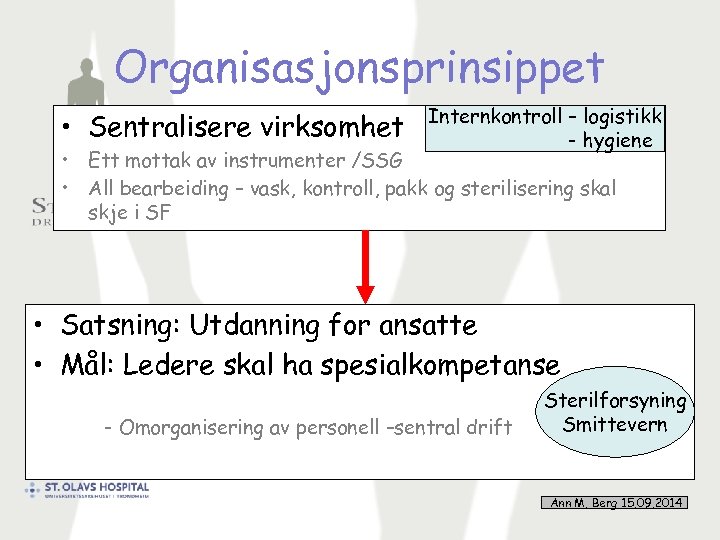 Organisasjonsprinsippet • Sentralisere virksomhet Internkontroll – logistikk - hygiene • Ett mottak av instrumenter