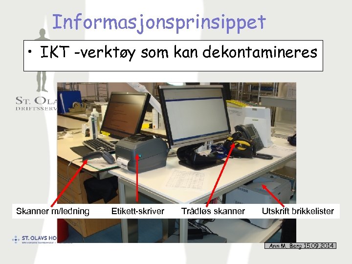 Informasjonsprinsippet • IKT -verktøy som kan dekontamineres Skanner m/ledning Etikett-skriver Trådløs skanner Utskrift brikkelister