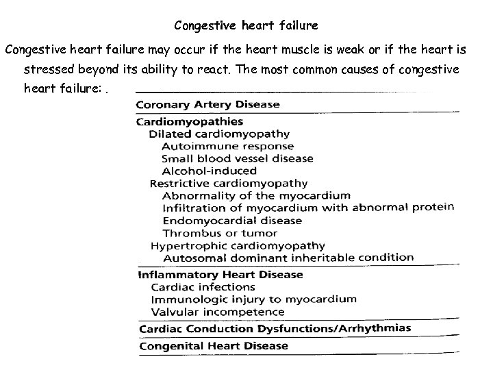 Congestive heart failure may occur if the heart muscle is weak or if the