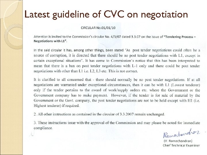 Latest guideline of CVC on negotiation 