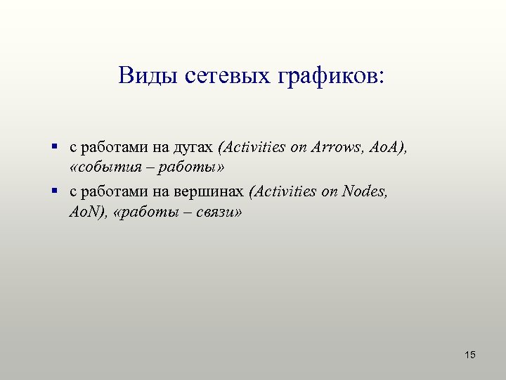 Виды сетевых графиков: § с работами на дугах (Activities on Arrows, Ao. A), «события