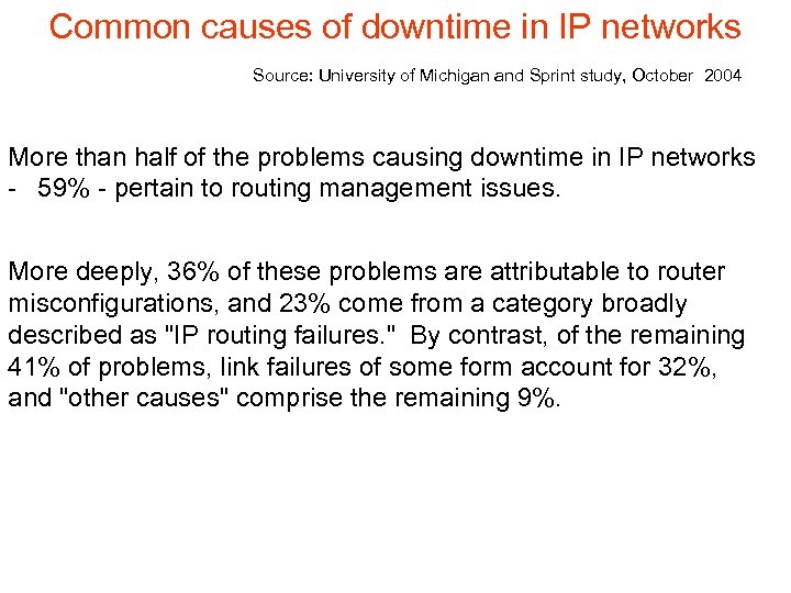 Common causes of downtime in IP networks Source: University of Michigan and Sprint study,