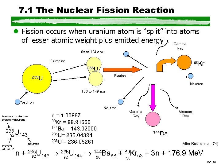 7. 1 The Nuclear Fission Reaction l Fission occurs when uranium atom is “split”
