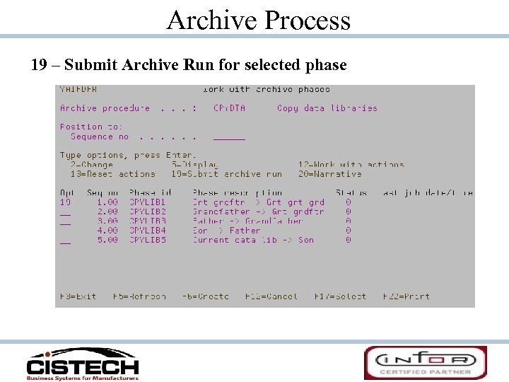 Archive Process 19 – Submit Archive Run for selected phase 