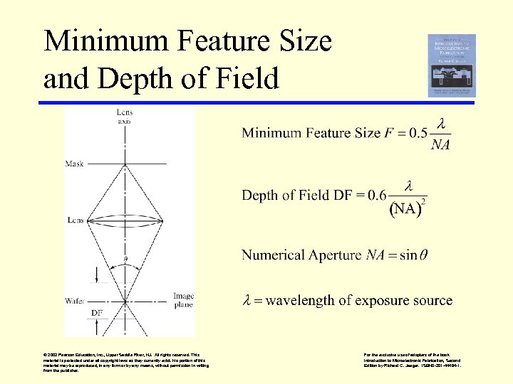 Minimum Feature Size and Depth of Field © 2002 Pearson Education, Inc. , Upper