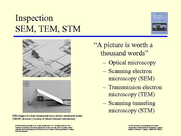 Inspection SEM, TEM, STM “A picture is worth a thousand words” – Optical microscopy