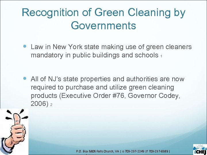 Recognition of Green Cleaning by Governments Law in New York state making use of