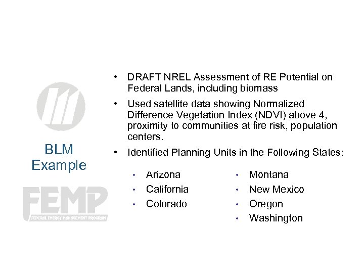  • DRAFT NREL Assessment of RE Potential on Federal Lands, including biomass BLM