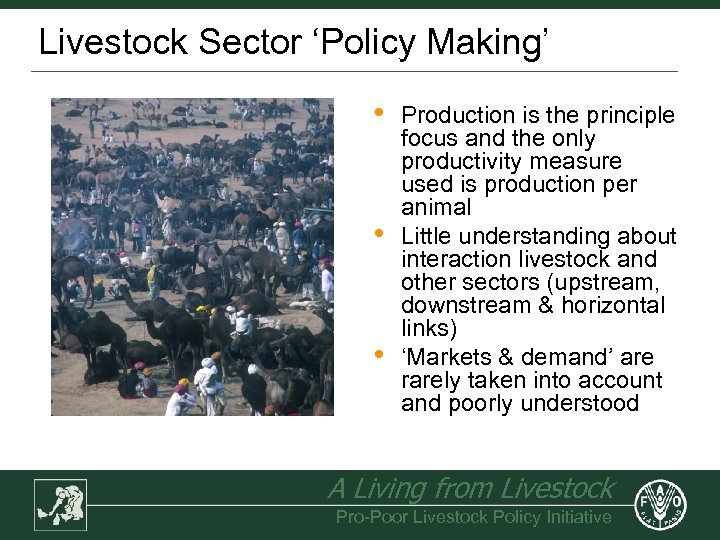 Livestock Sector ‘Policy Making’ • • • Production is the principle focus and the
