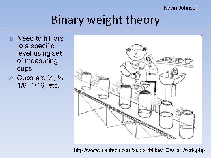 Kevin Johnson Binary weight theory Need to fill jars to a specific level using