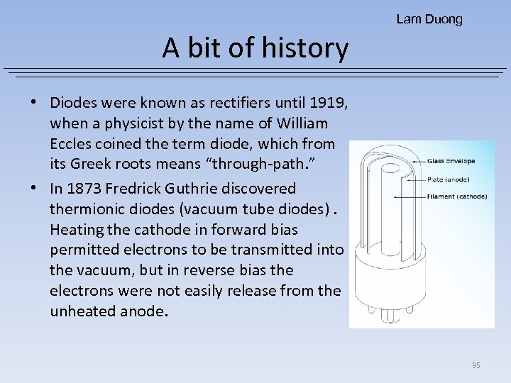 Lam Duong A bit of history • Diodes were known as rectifiers until 1919,