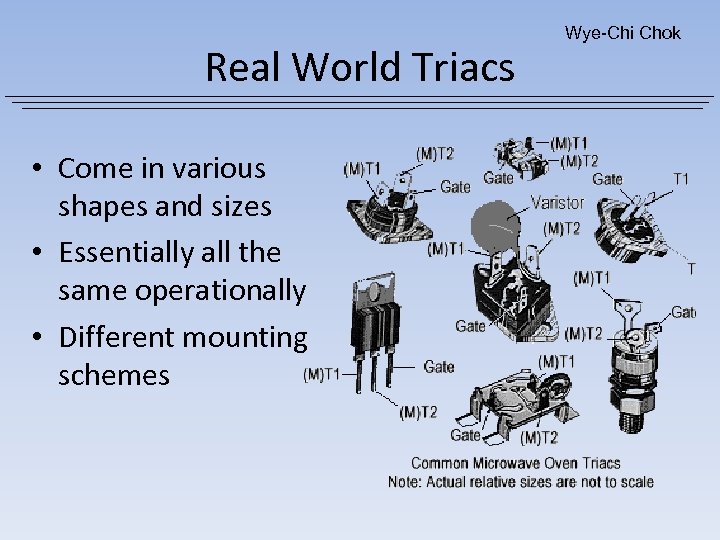 Real World Triacs • Come in various shapes and sizes • Essentially all the