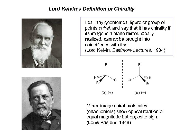 Lord Kelvin’s Definition of Chirality I call any geometrical figure or group of points