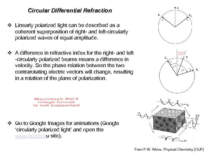 Circular Differential Refraction v Linearly polarized light can be described as a coherent superposition