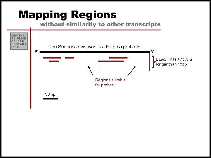 Mapping Regions without similarity to other transcripts The Sequence we want to design a