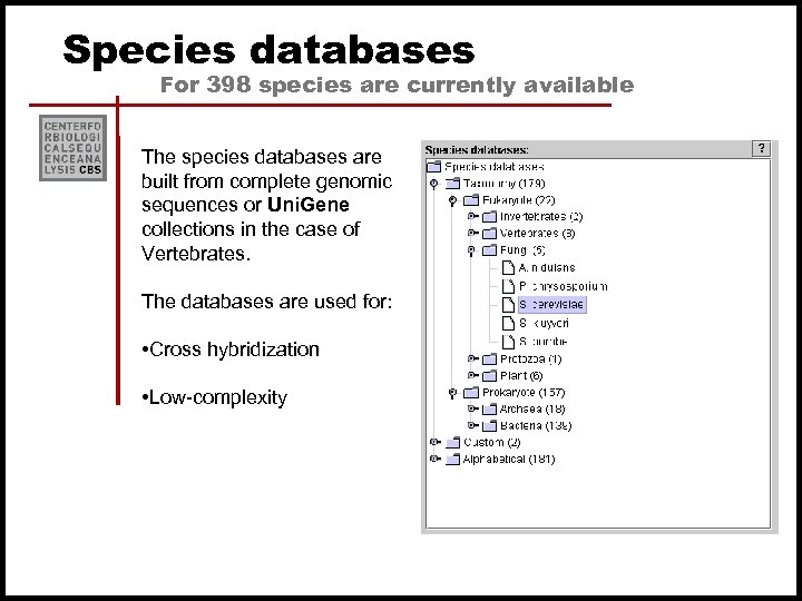 Species databases For 398 species are currently available The species databases are built from