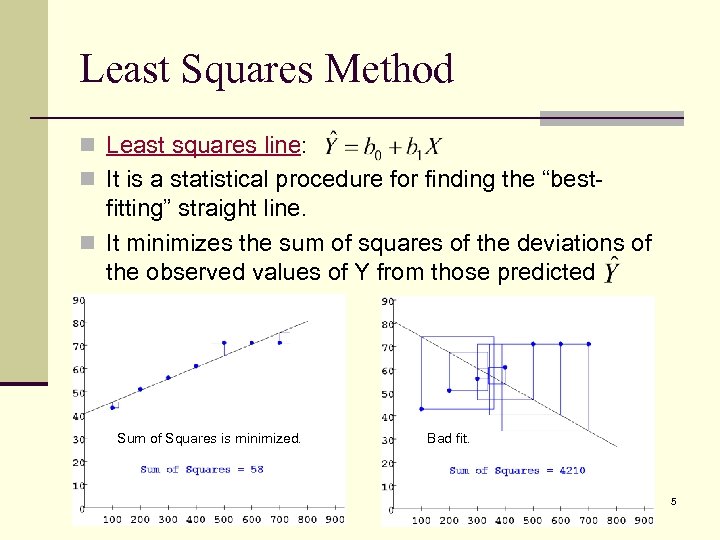 Least Squares Method n Least squares line: n It is a statistical procedure for