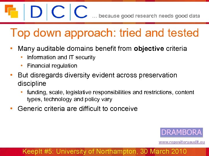 … because good research needs good data Top down approach: tried and tested •