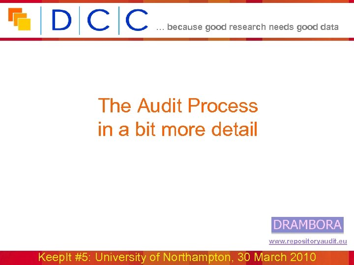… because good research needs good data The Audit Process in a bit more
