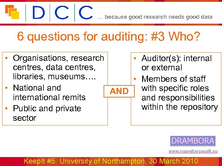 … because good research needs good data 6 questions for auditing: #3 Who? •