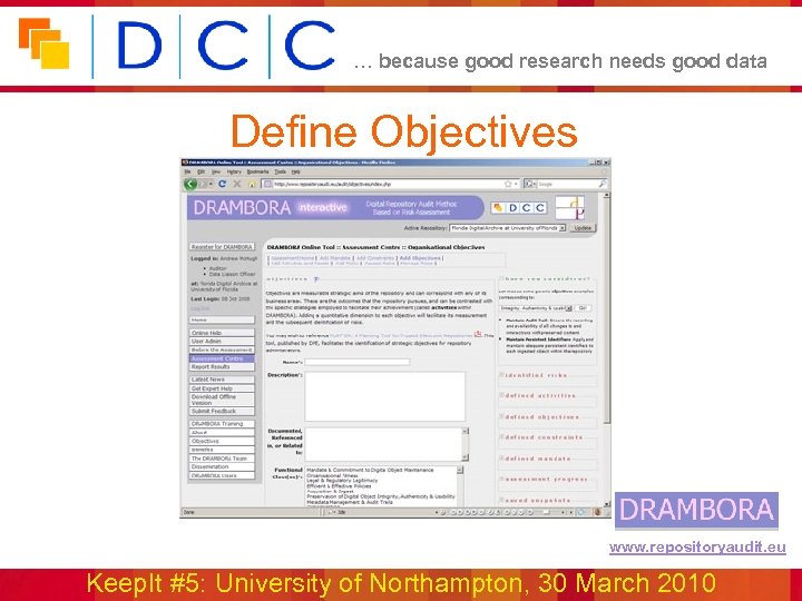… because good research needs good data Define Objectives www. repositoryaudit. eu Keep. It