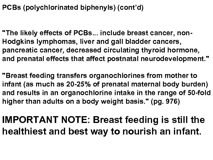 PCBs (polychlorinated biphenyls) (cont’d) 