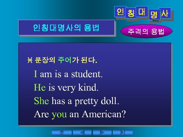 인칭대 명사 인인인 인 인 인칭대명사의 용법 문장의 주어가 된다. I am is a