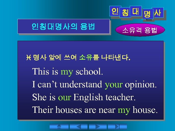 인칭대 명사 인인인 인 인 인칭대명사의 용법 소유격 용법 명사 앞에 쓰여 소유를 나타낸다.