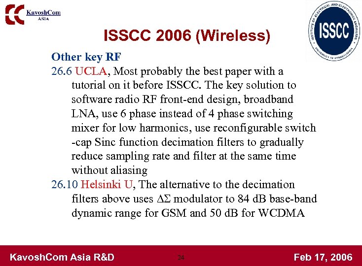 ISSCC 2006 (Wireless) Other key RF 26. 6 UCLA, Most probably the best paper