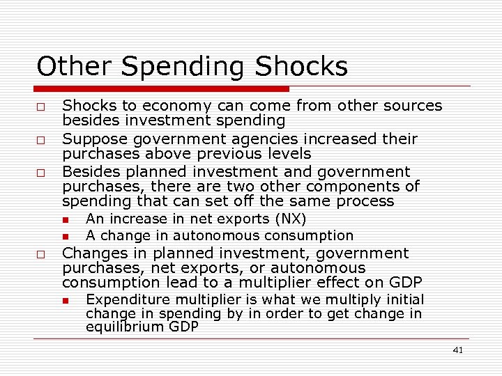 Other Spending Shocks o o o Shocks to economy can come from other sources