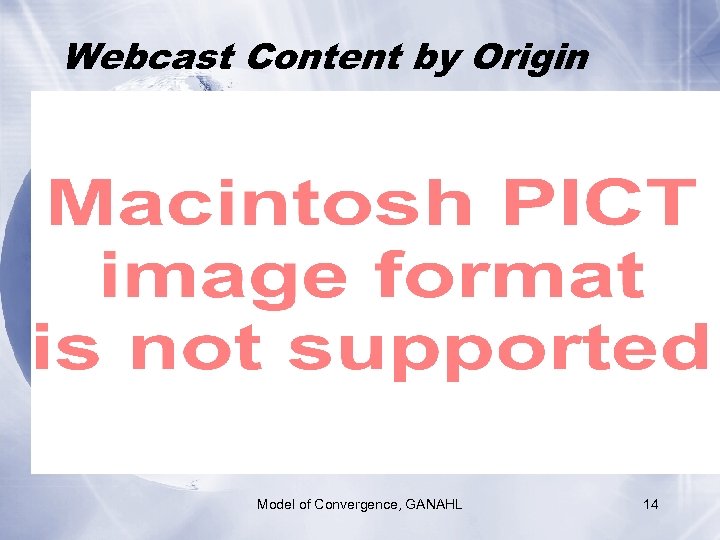 Webcast Content by Origin Model of Convergence, GANAHL 14 