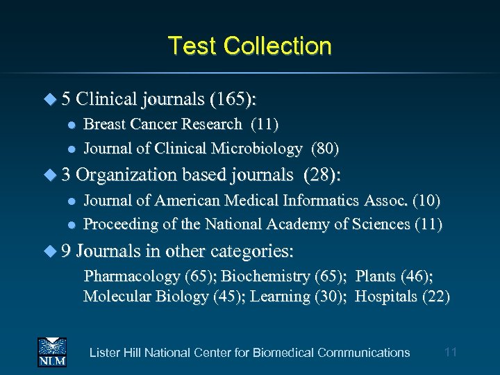 Test Collection u 5 Clinical journals (165): l l Breast Cancer Research (11) Journal