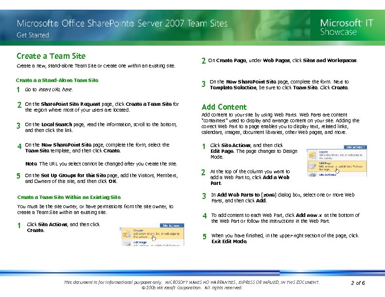 Create a Team Site Create a new, stand-alone Team Site or create one within