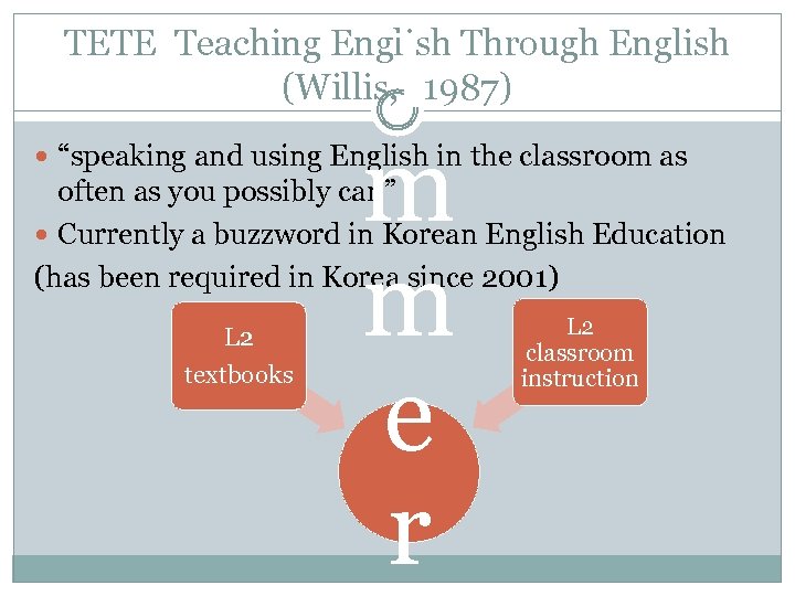 I m m e r TETE Teaching English Through English (Willis, 　1987) “speaking and