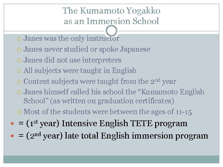 The Kumamoto Yogakko as an Immersion School Janes was the only instructor Janes never