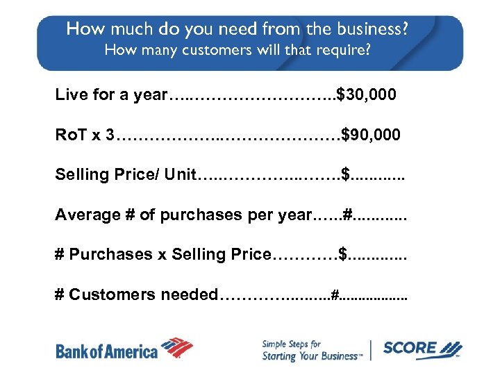 How much do you need from the business? How many customers will that require?