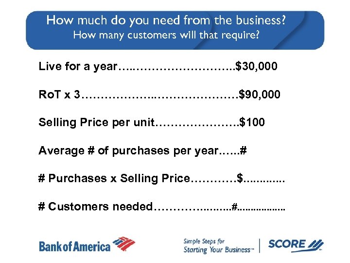 How much do you need from the business? How many customers will that require?