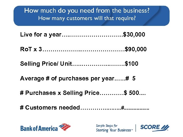 How much do you need from the business? How many customers will that require?