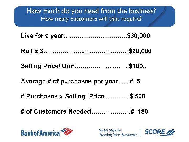 How much do you need from the business? How many customers will that require?