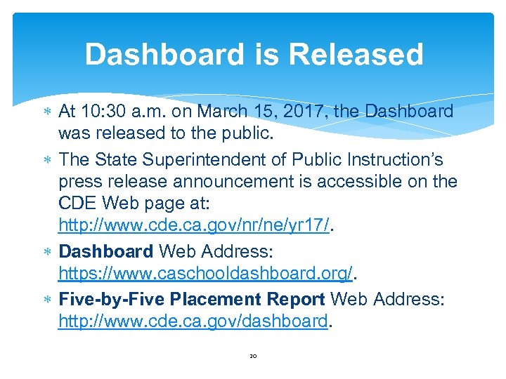 Dashboard is Released At 10: 30 a. m. on March 15, 2017, the Dashboard