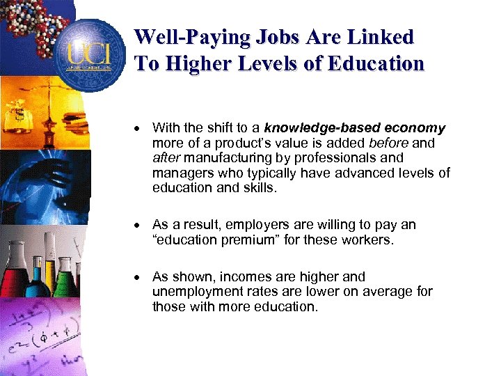 Well-Paying Jobs Are Linked To Higher Levels of Education · With the shift to